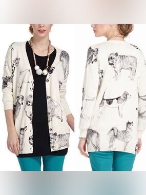 Anthropologie Moth Pooch Posse Dog Sweater in Ivory Cardigan RARE Size XL